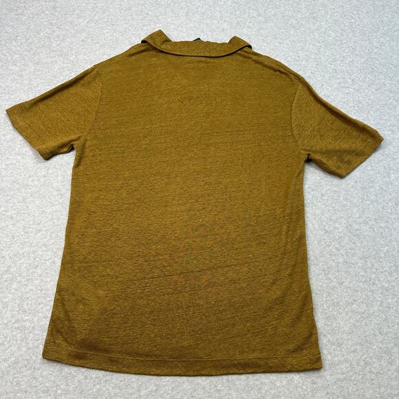 Porter & Ash Linen Polo Shirt Mens S Mustard Gold Short Sleeve Pullover V-neck - Picture 5 of 9